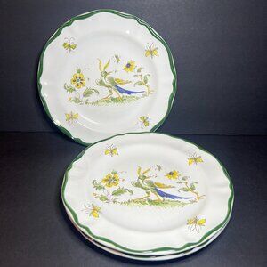 Vintage Set of 3 Varages Vieux Provence Bird & Flower Pattern Salad Plates 8.25"